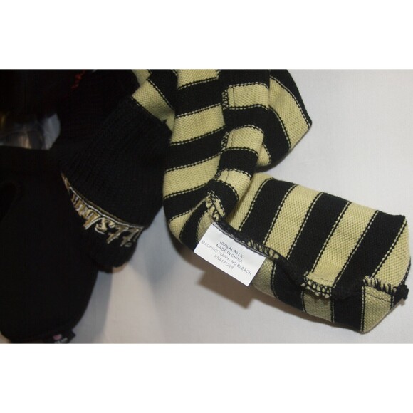 Pittsburgh long Knit Hat Yellow Black Knit with Embroidered Cuff and Pom pom - Picture 3 of 3